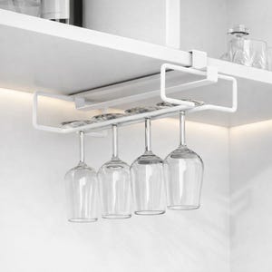 Punch-Free Under Cabinet  Wine Glass Holder Rack – Hanging Champagne Glass Storage Organizer Shelf for Kitchen Bar Display Cabinet Mount