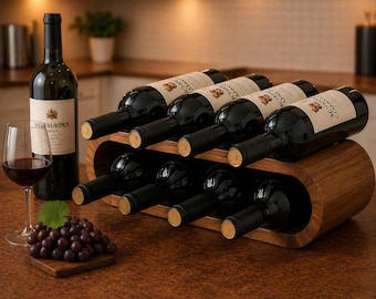 Hölzernes Weinregal, rustikaler Arbeitsplattenweinflaschenhalter, Bauernhaus-Wein-Lagerungs-Einweihungsgeschenk, Wein-Liebhabergeschenk, Küchen-Organisator