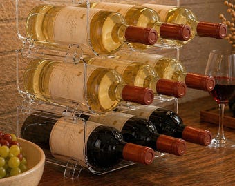 1 st stapelbaar wijnrek, wijnopberger, modulaire flessenhouder, barrek aanrecht, ruimtebesparend wijnrek keuken, moderne wijnvitrine