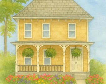 Casa de fazenda vitoriana amarela da década de 1890 em Leavenworth, Kansas.