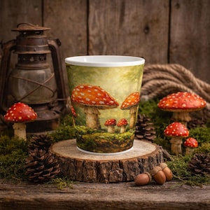 Mushroom Cottage illustration Latte Mug | Whimsical Fairy House Ceramic Cup