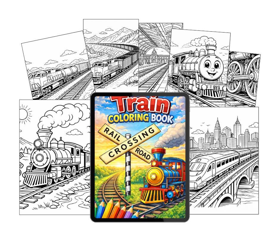 Trains Coloring Book Digital Download - Etsy