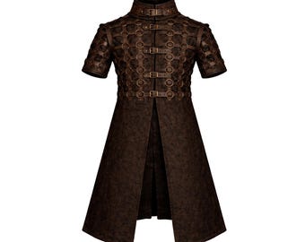 Armadura medieval de cuero para hombre: túnica de guerrero de algodón y cuero auténtico con anillos.