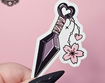 Pink Flower Heart Kunai Waterproof Vinyl Bottle Sticker