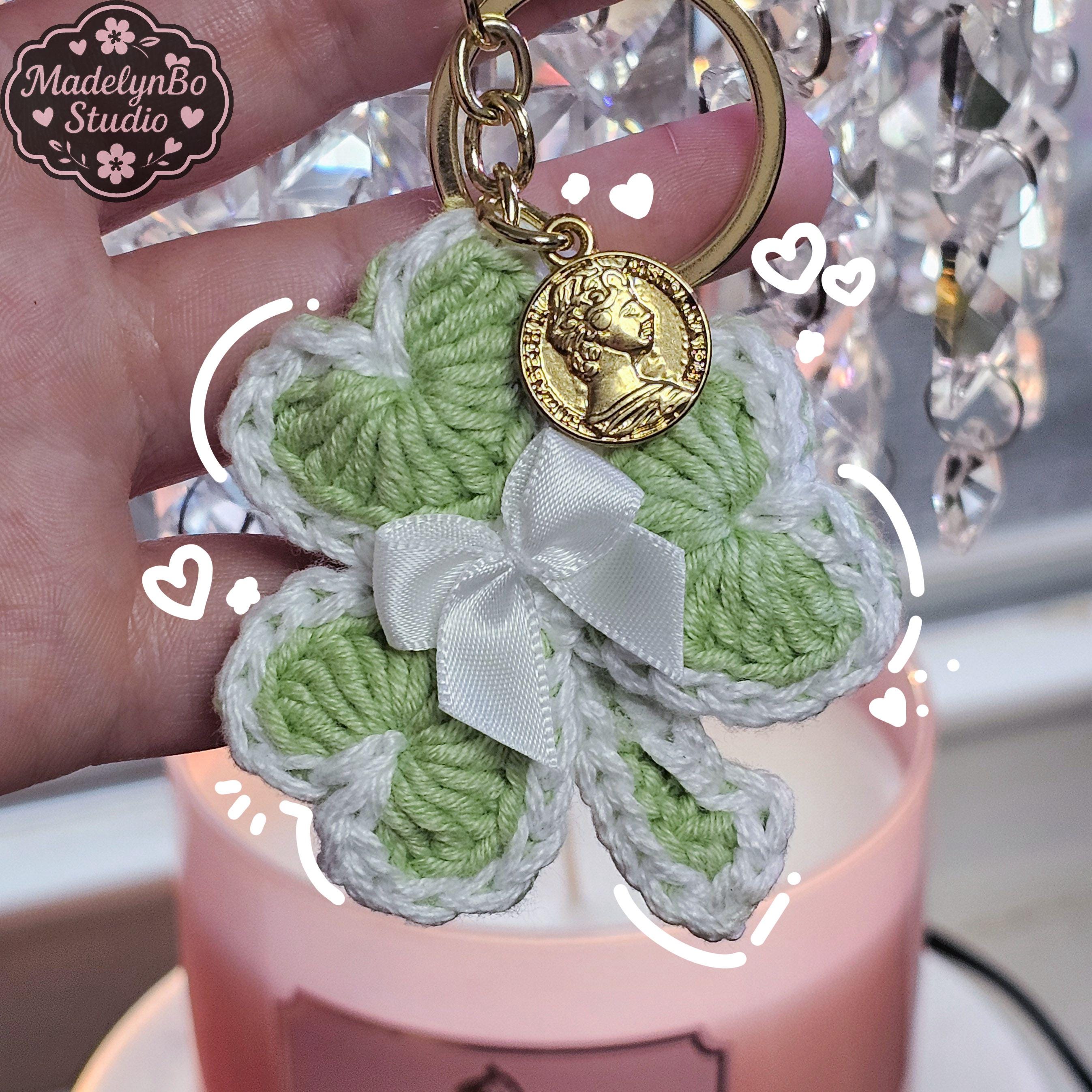 Crochet Shamrock Clover Keychain - Lucky Purse Charm with Gold Coin