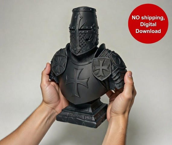 Knight Bust 3D Print STL File , Crusader Bust STL , Crusader Helmet , Figurine Stl