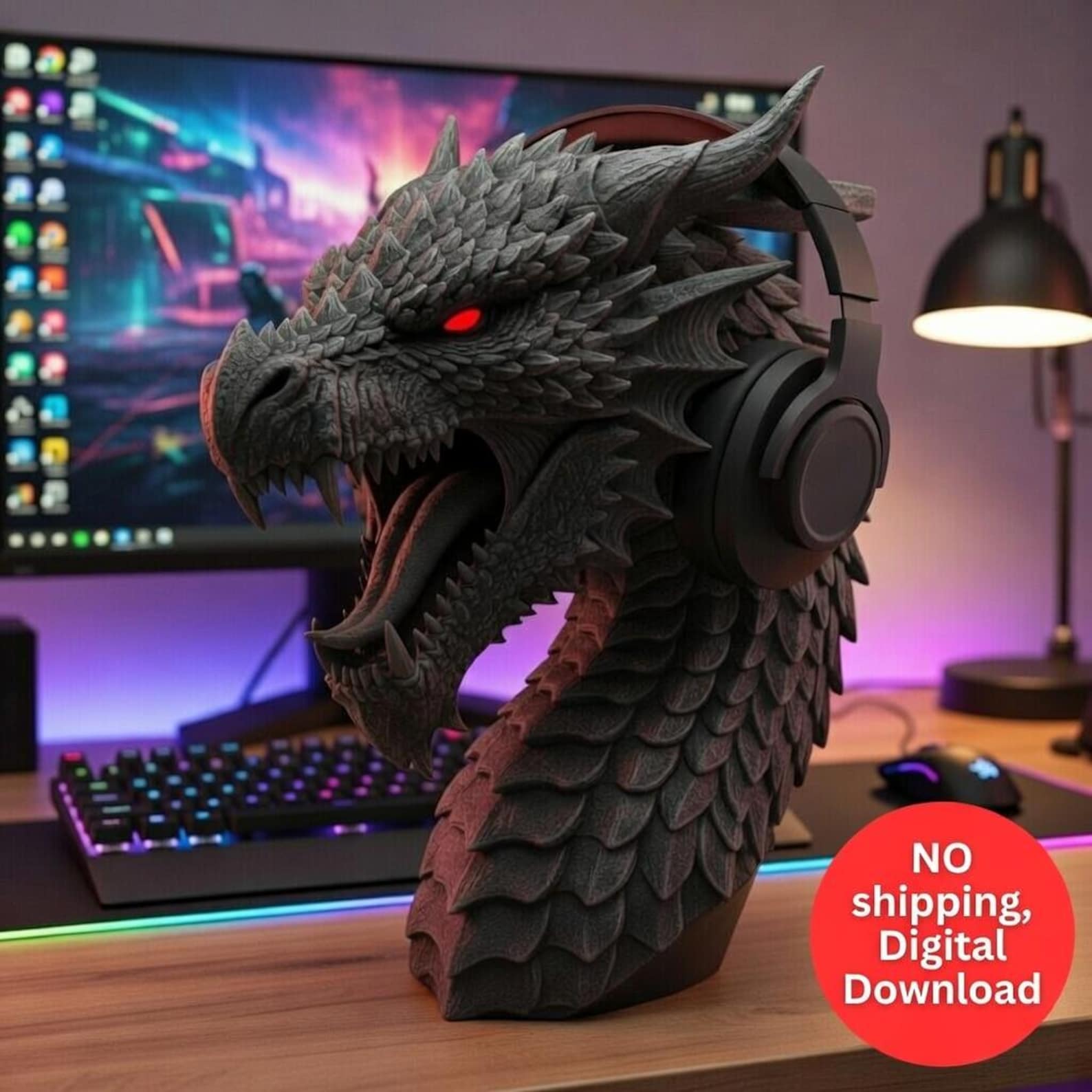 Dragon Headphone Stand, 3D Print Files, Headset Stand, Headset Holder ...