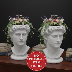 Klassisk David Byst Planter STL-fil Grekisk Staty Huvudkruka 3D Utskrivbar Dekorativ Modell