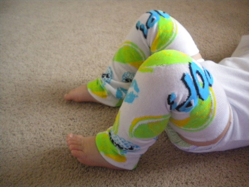 Baby Legwarmers White with LemonLime Yellow and Green Bright Blue Kisses READY TO SHIP