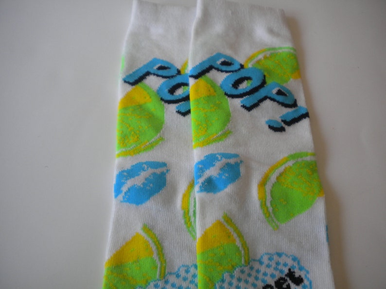 Baby Legwarmers White with LemonLime Yellow and Green Bright Blue Kisses READY TO SHIP