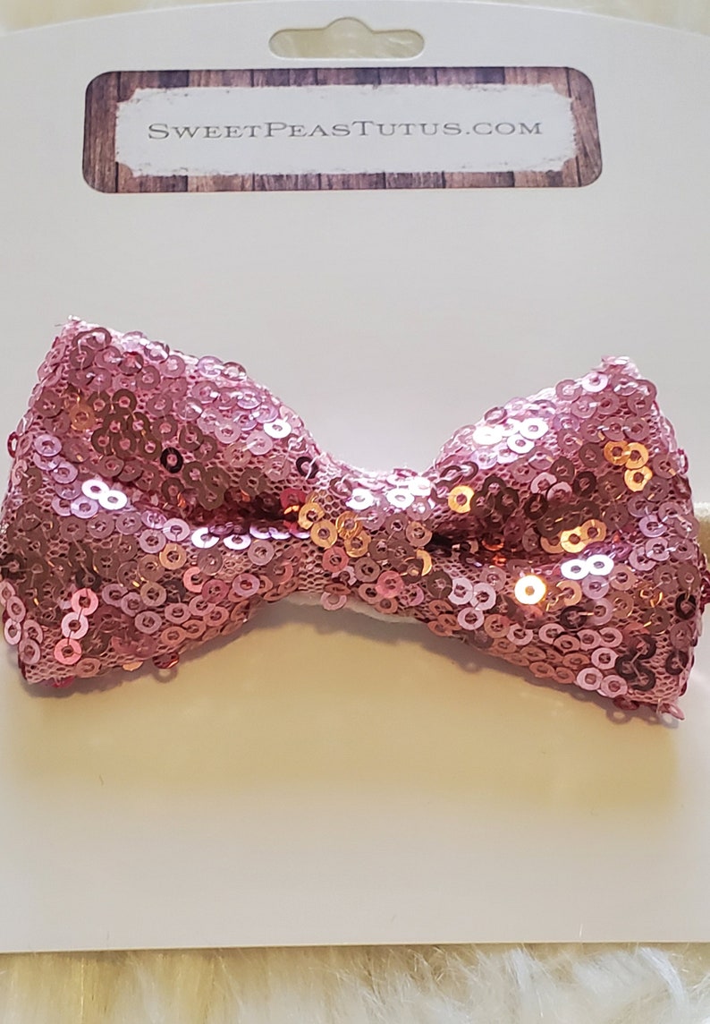 Petite Pink Sequin Bow on Nylon Headband
