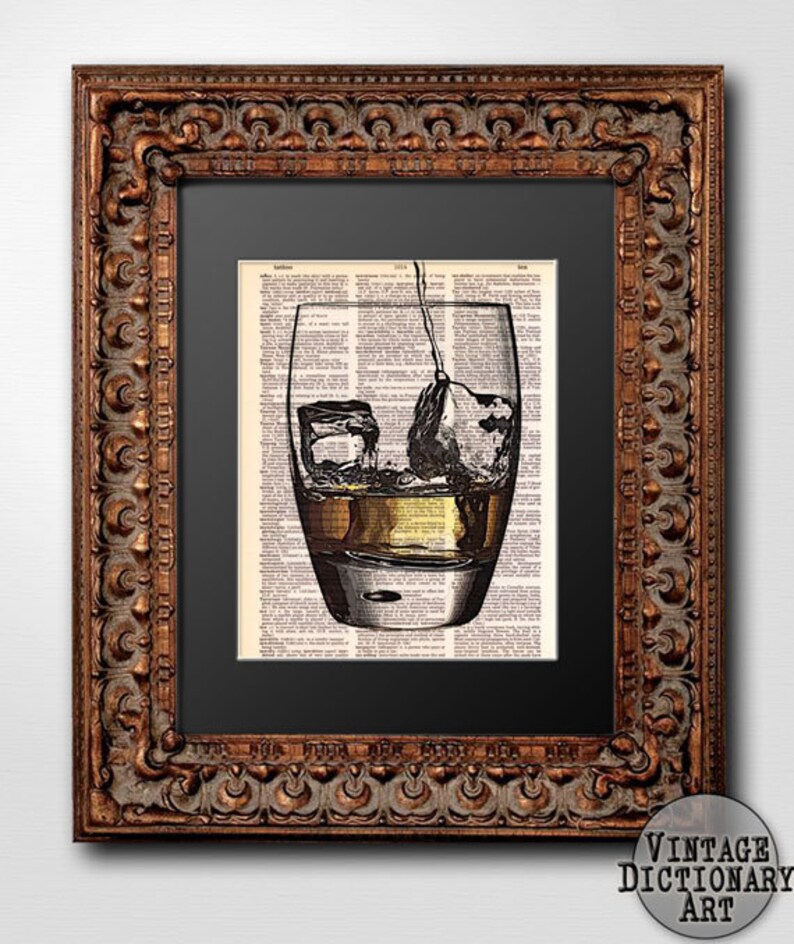Cocktails in the Afternoon Series 8x10.5 printed on Vintage Dictionary Paper Pour Yourself a Whiskey or Scotch