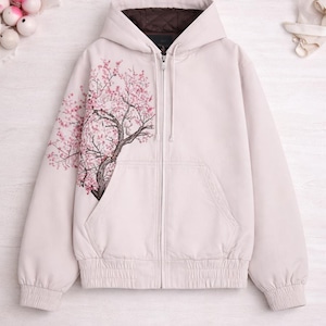 Hand-Embroidered Sakura Denim Jacket • Luxury Japanese Cherry Blossom Jacket • Unisex Streetwear • Designer Floral Jean Jacket