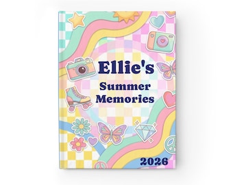 Diario de recuerdos de verano con diseño de tablero de ajedrez en tonos pastel / Cuaderno rayado
