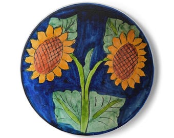 Posavasos de cerámica con ilustración de girasol / Posavasos floral pintado a mano