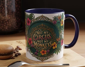 Taza de café floral "Not My Circus Not My Monkeys" / Taza de cerámica tropical (325 ml/444 ml)