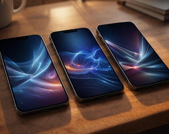Pack of 20 Futuristic Abstract Wallpapers for Mobile, 4K Digital Aesthetic Wallpapers, Abstract Flow Art Blue & Purple, Mobile