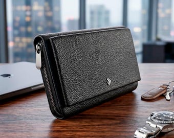 Portafoglio organizer da uomo in vera pelle bovina – Ampia capacità, stile classico