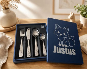 Personalisiertes WMF Kinderbesteck mit Namensgravur - Tiere  | Individuelles Geschenk zur Geburt, Taufe oder zum Geburtstag