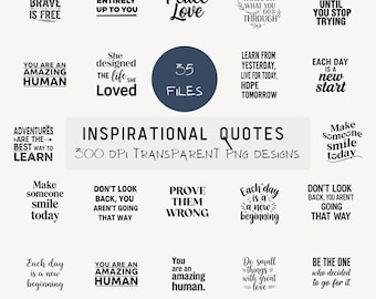 Inspirational Quotes PNG Bundle | Motivational Quotes Clipart | Self-Love Digital Download