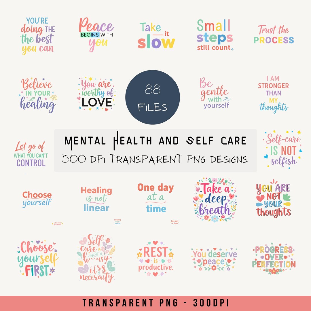 Mental Health & Self-care PNG Bundle | Inspirational Clipart for Self ...