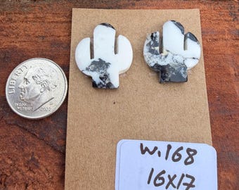White Buffalo Turquoise 16x17mm Cactus Pair Cabochon Loose Gemstone