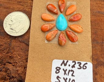 Sponge Coral And Arizona Turquoise 8x12mm To 5x10mm Tear Drop Blossom Cabochon Loose Gemstone