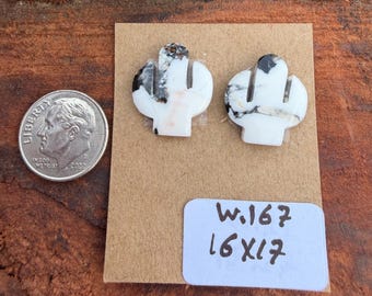 White Buffalo Turquoise 16x17mm Cactus Pair Cabochon Loose Gemstone