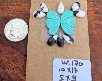 White Buffalo Turquoise 10x17mm To 5x9mm Tear Drop and Wing Set Cabochon Loose Gemstone