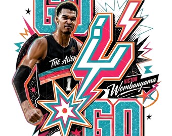 Victor Wembanyama PNG, Go Spurs Go PNG, Jugador de baloncesto PNG, Gráfico deportivo retro de la NBA, Diseño de camiseta para aficionados de los Spurs, Descarga instantánea de PNG para sublimación