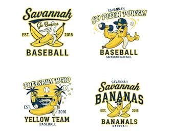 Paquete SVG PNG de Savannah Bananas / Logotipo del equipo de béisbol Banana / Clipart de la mascota Go Bananas / Diseño deportivo de equipo amarillo / Sublimación de béisbol