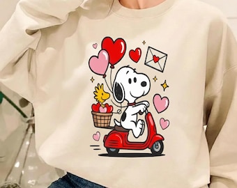 Snoopy Valentine PNG SVG: Perro rosa de dibujos animados con corazones (Descarga digital)
