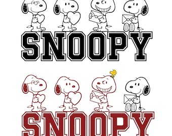 Snoopy Valentine PNG SVG, caricatura de cachorro adorable, gráfico de perro con letra de corazón, calcomanía retro para camiseta de cachorro, descarga digital para Cricut y sublimación