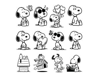 Paquete SVG PNG de Snoopy para San Valentín, clipart de perro adorable, diseño de cachorro de dibujos animados para Cricut, sublimación y descarga digital de San Valentín