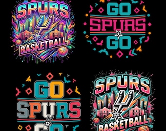 Paquete de imágenes PNG de Go Spurs Go, imágenes PNG de baloncesto de los Spurs, logotipo de baloncesto de San Antonio, diseño de camiseta retro de los Spurs, imágenes prediseñadas de equipo de baloncesto, descarga digital