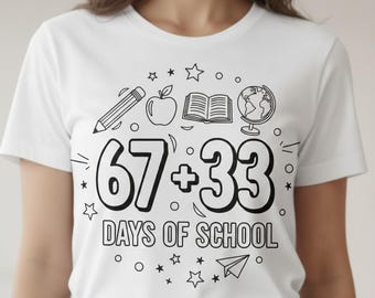 Descarga digital PNG SVG de 67 + 33 días de clases / Diseño retro para aulas de 100 días / Archivo de corte por sublimación para camisetas de maestros y estudiantes