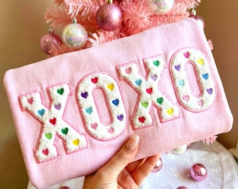 PNG de San Valentín retro XOXO, corazón de ganchillo de hilo sintético, San Valentín coqueto, PNG de sublimación adorable, descarga digital de San Valentín con bordado falso