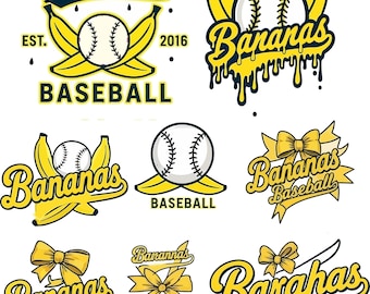 Paquete SVG PNG de Savannah Bananas / Colección de logotipos de béisbol de Banana / Clipart de mascota de Drip Bananas / Diseño deportivo de equipo amarillo / Sublimación de Cricut