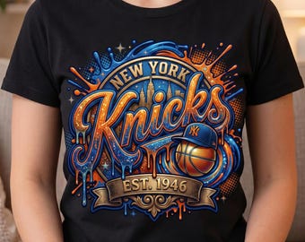 Imagen PNG de los New York Knicks de baloncesto, diseño del equipo de baloncesto de Nueva York, impresión por sublimación de alta calidad, descarga digital, camiseta de aficionado.