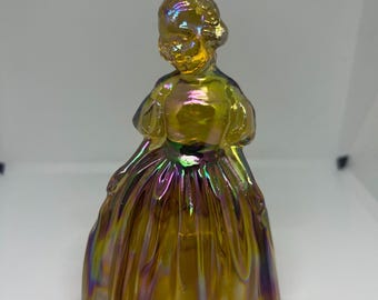 Fenton Amber Iridescent Victorian Girl Figurine | Carnival Glass Southern Belle, Cottage Decor