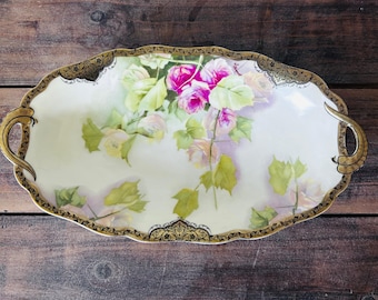 Zabytkowa, ręcznie malowana porcelanowa patera Rosenthal "Madeleine" z Bawarii ze złotymi wykończeniami i sygnaturą