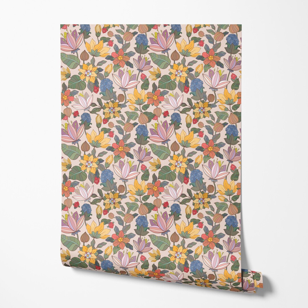 Vintage Floral Peel and Stick Wallpaper | Cottagecore Traditional ...