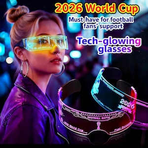 World Cup LED Tech Glow Glasses for Fans, Futuristic Visor Sunglasses, Neon Festival Eyewear, Football Match Accessories, Party Rave Glasses
