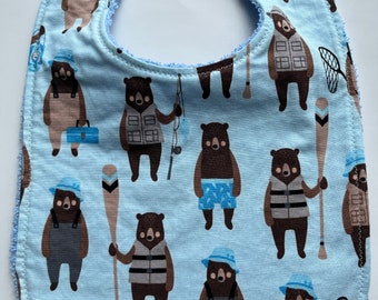 Fishing Bears-Terry Cloth Bib/Toddler Bib/Baby Bib/Towel Bib