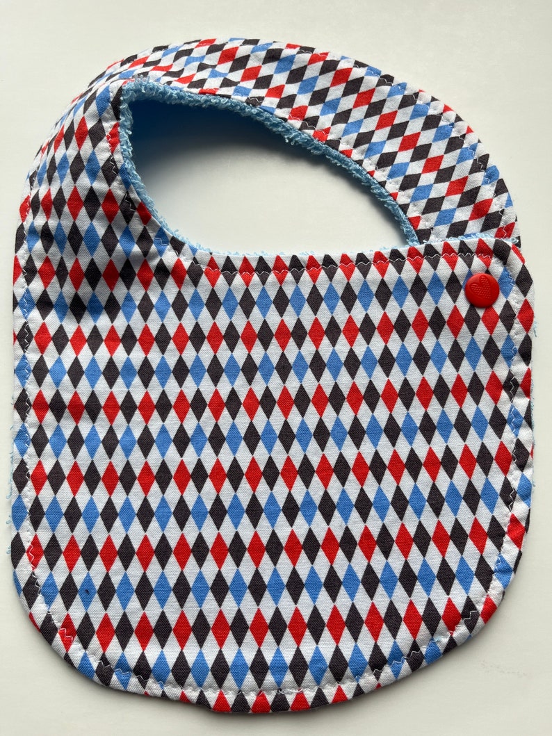 Red/Blue-Towel Bib/ Newborn Bib/ Baby Bib/ Infant Bib/ Drool Bib/ Handmade image 1