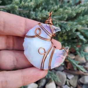 White Moon Necklace, Spring Jewelry, Opalite Moon Wire Wrap Necklace, Crescent Moon Necklace, Carved Opalite Crystal Moon Pendant Necklace