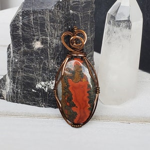 Red Seam Agate Pendant, Red Agate Wire Necklace, Wire Wrap Pendant with Stone, Unique Stone Red Color Agate Pendant, Christmas Gifts on Sale image 1