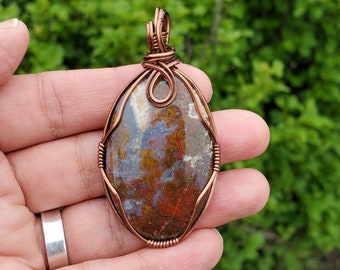 Seam Agate Pendant, Natural Stone Wire Wrapped Copper Stone Pendant, Spring Jewelry Gift for Women,  Nature Inspired Agate Pendant Gift