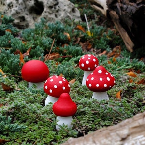 Mushroom Plant Decor, Spring Garden Mushrooms, Cute Woodland Fungi Decor, Red White Mushroom Decor for Bookshelf, Garden Fairy Mushrooms image 2