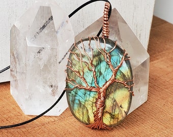 Spring Jewelry, Tree Necklace with Labradorite, Wire Wrap Tree of Life Necklace, Nature Lovers Spring Gift, Sylvan Tree Necklace Cottagecore
